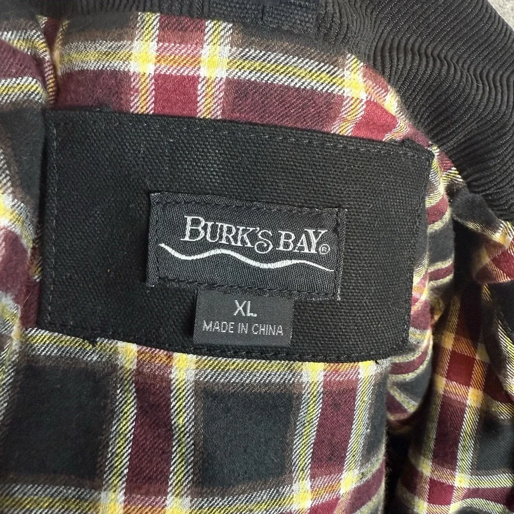 Burks Bay NRA Jacket Mens XL Black Canvas Plaid Lined Corduroy Collar Detroit